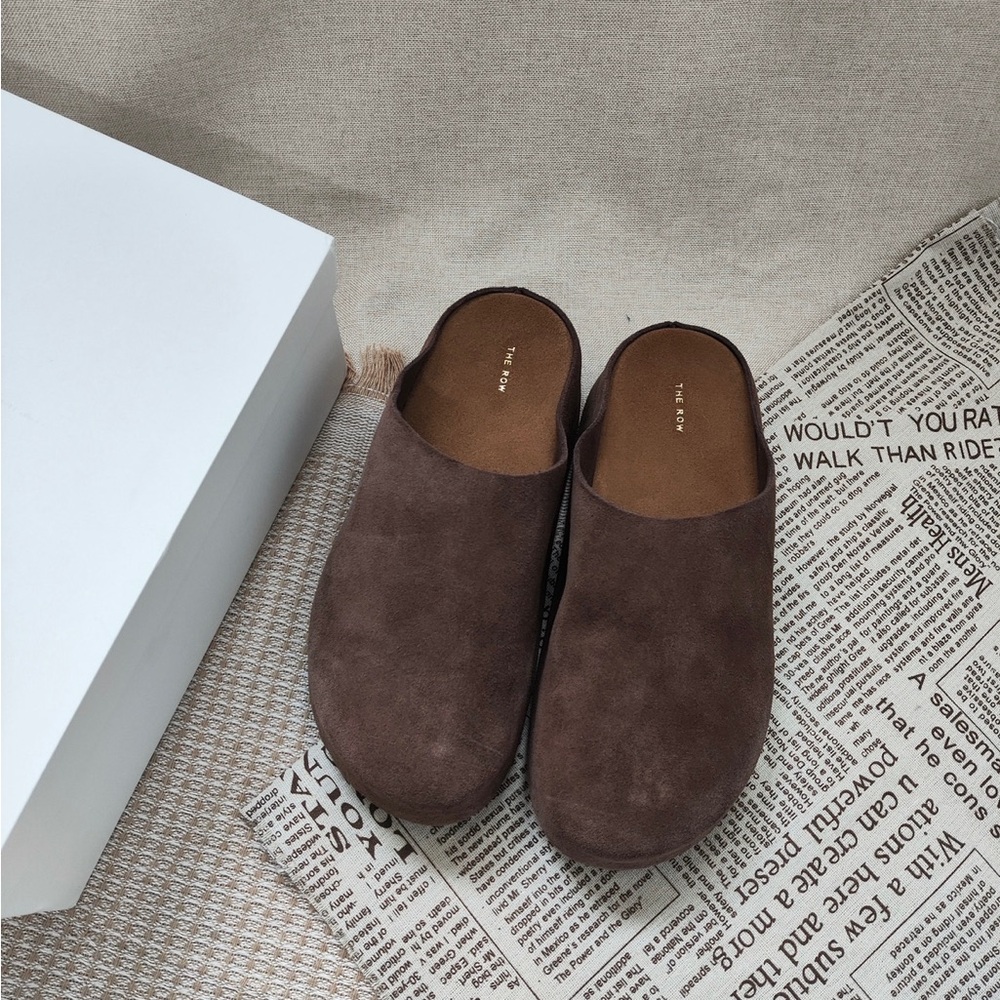 The Row Brown Suede Slip-On Clogs